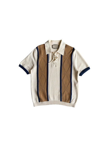 Gucci GG Lace Up Knit Polo Shirt