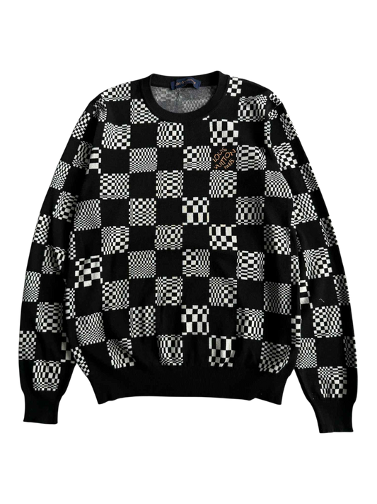 Louis Vuitton White & Black Damier Crewneck