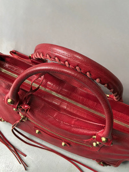 Balenciaga Classic City Red on Gold Lambskin Bag