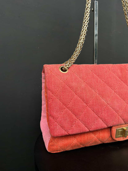 Chanel 2.55 Reissue Tricolor Denim Maxi Double Flap Shoulder Bag