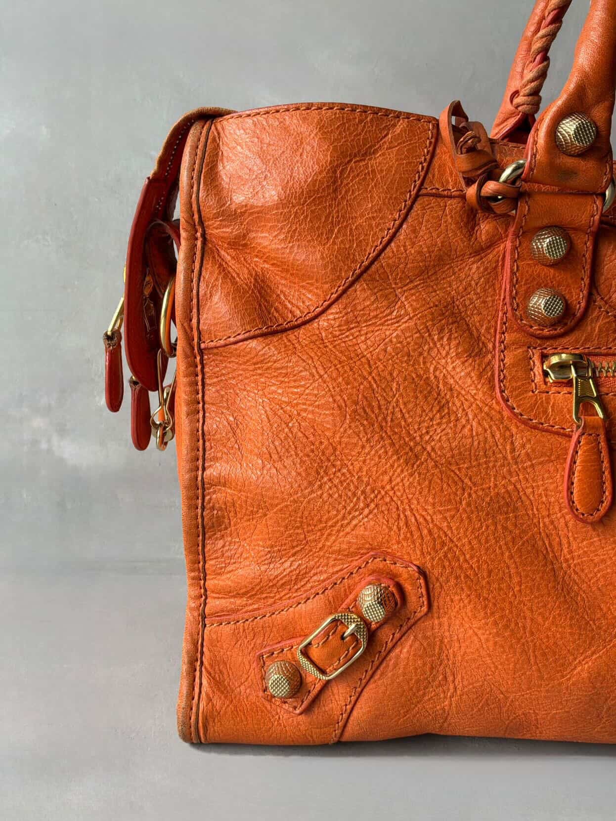 Balenciaga City Part Time Giant 12 Orange Lambskin Bag