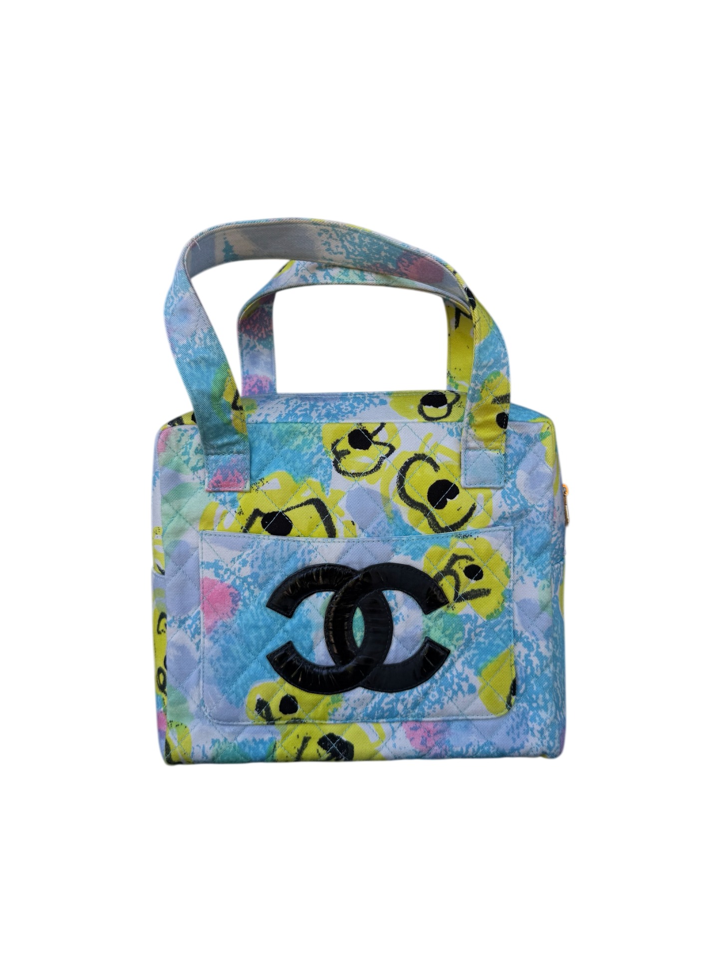 Chanel 1997 Floral Turquoise Quilted Logo CC Handbag