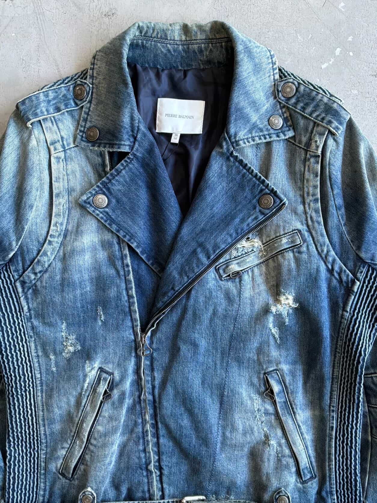 2010s Balmain Denim Biker Jacket