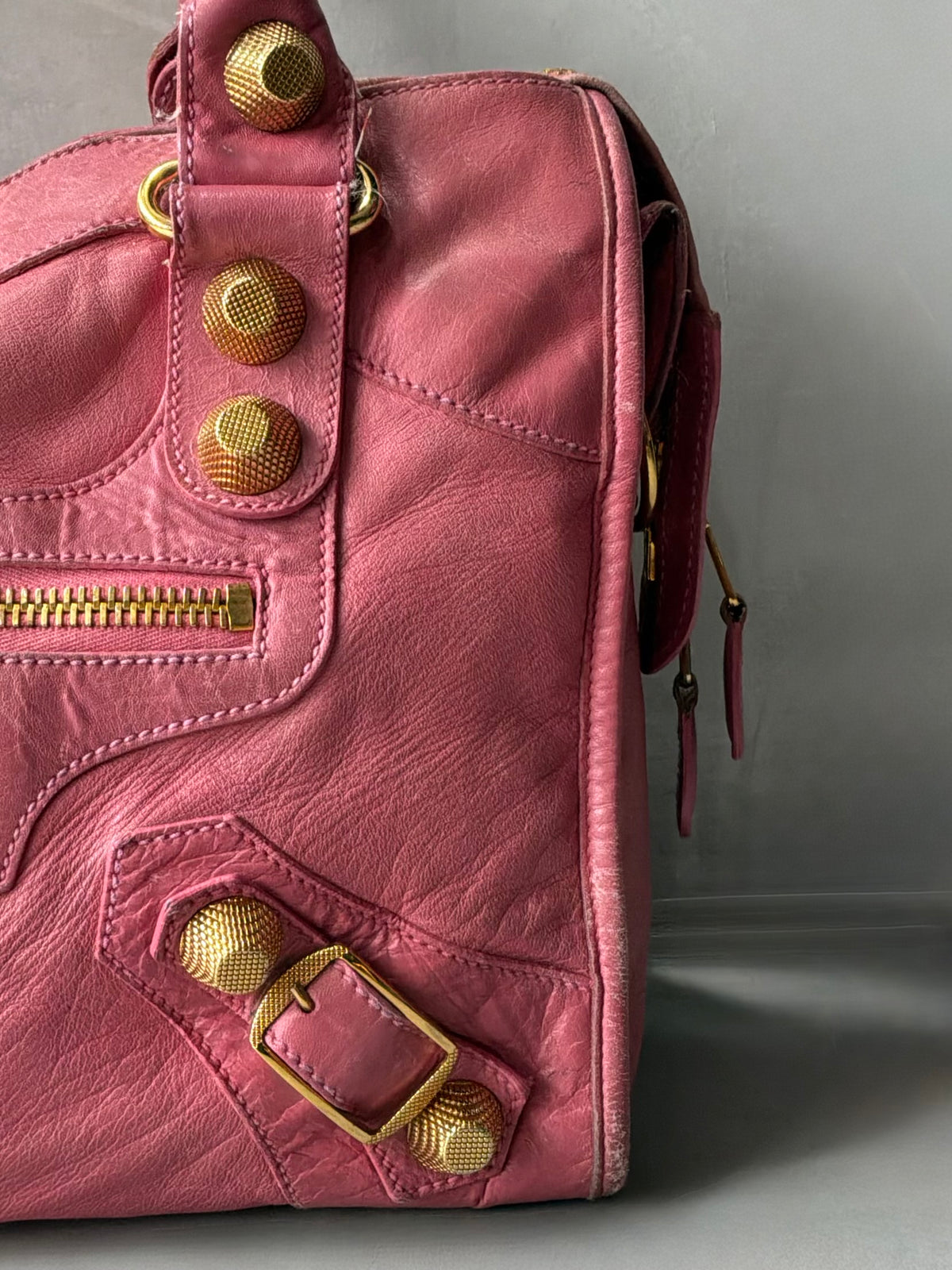 Balenciaga Classic City Pink on Gold Giant 21 Lambskin Bag
