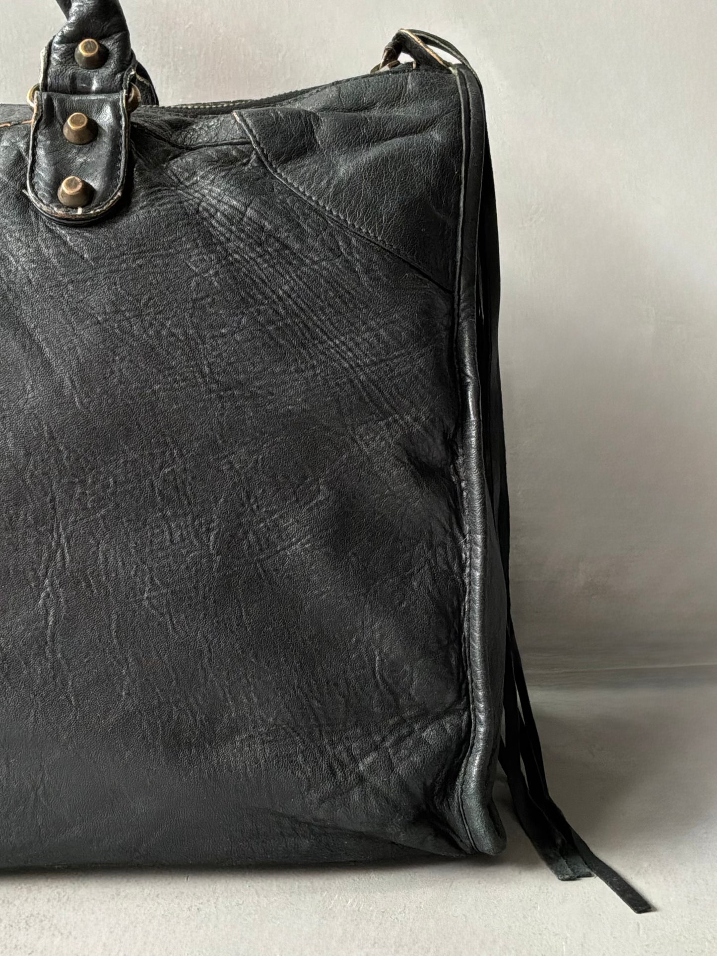 Balenciaga Work Black on Brass Lambskin Bag
