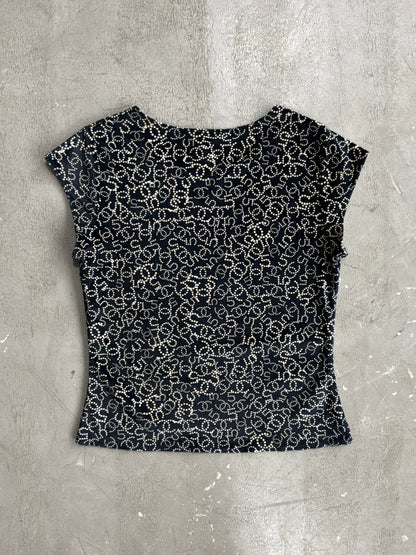 Chanel No. 5 All Over Print Velvet Top