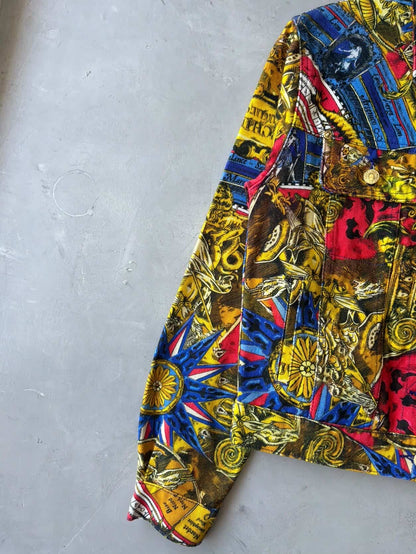 Moschino Womens Couture All Over Print Denim Jacket