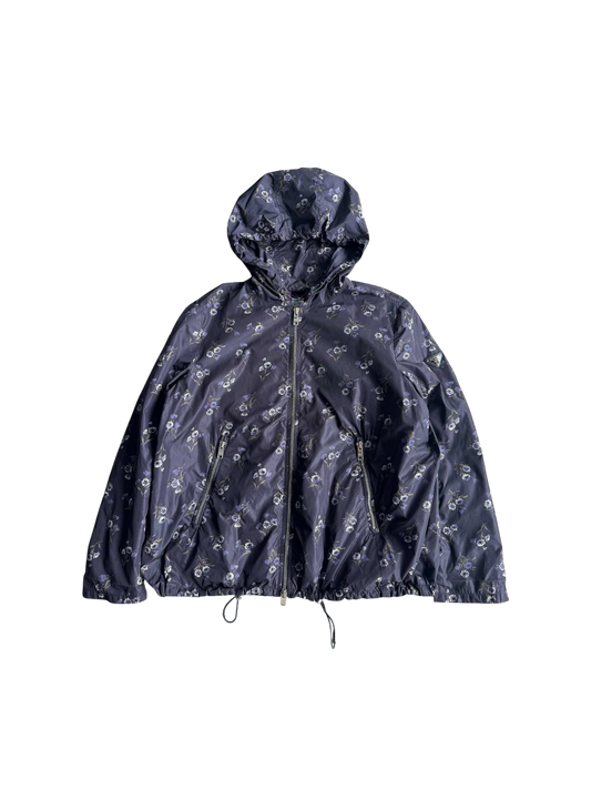 Prada Nylon Flower Monogram Zip Up Hoodie