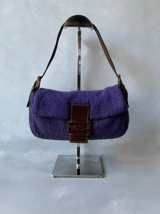 Fendi Wool Knit Wood Baguette Bag