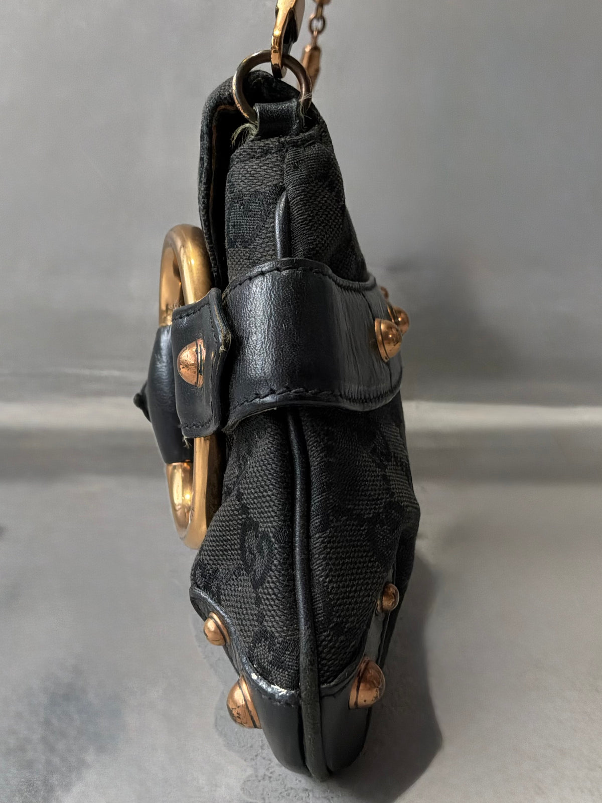 Gucci By Tom Ford Satin Horsebit Bamboo Chain Shouder  Bag