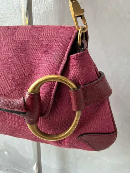 Gucci Pink Monogram Horsebit Chain Clutch/Shoulder Bag
