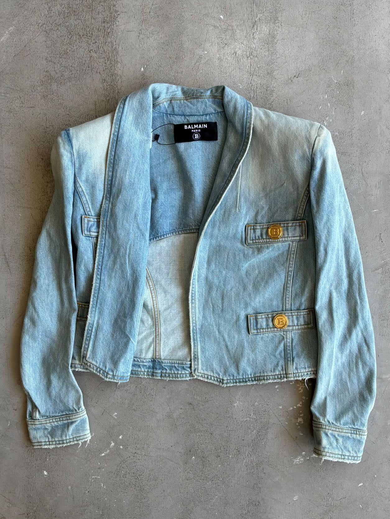 Balmain Womens Crop Denim Jacket