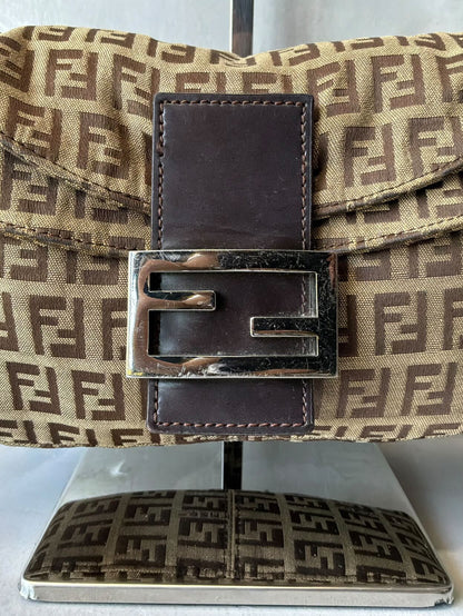 Fendi Zucchino Double Flap Baguette Bag