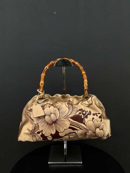 Gucci Tom Ford Era Leather Tattoo Floral Bamboo Handbag