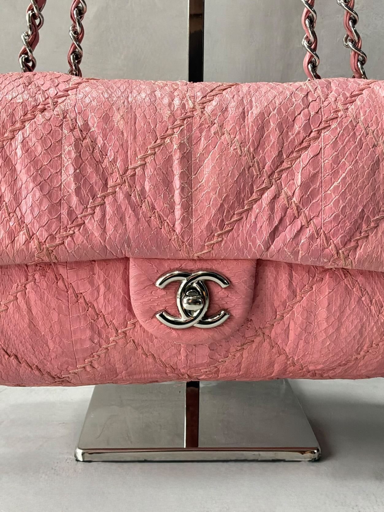Chanel Python Skin Pink Flap Bag