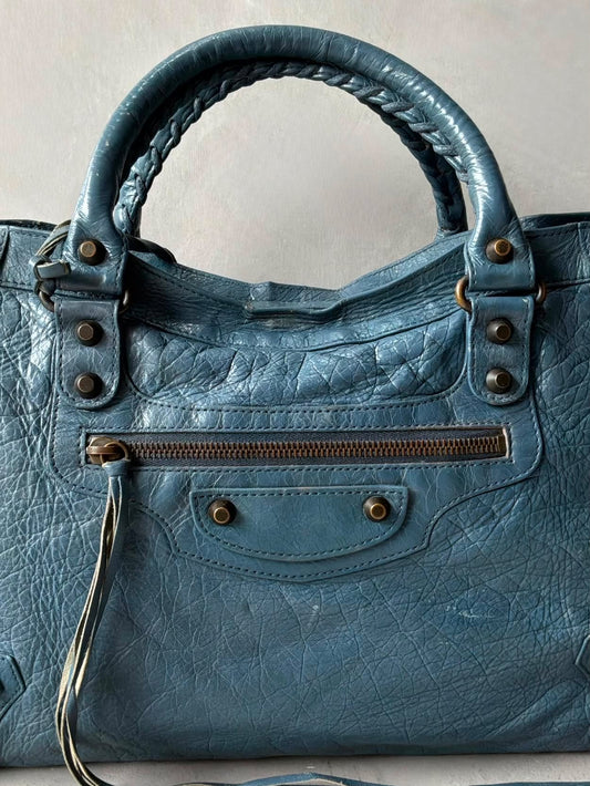 Balenciaga City Blue Lambskin Bag
