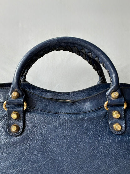 Balenciaga Classic City Navy on Gold Giant 12 Lambskin Bag