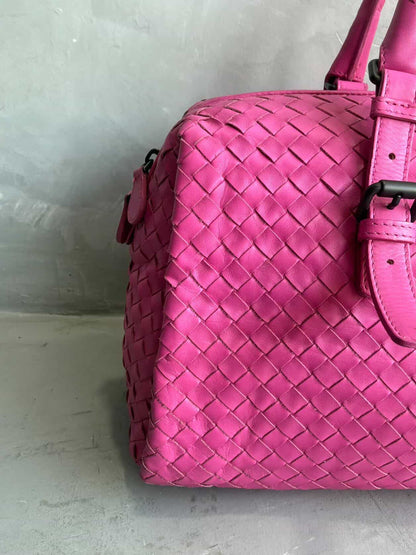 Bottega Veneta Pink Intrecciato Boston Bag