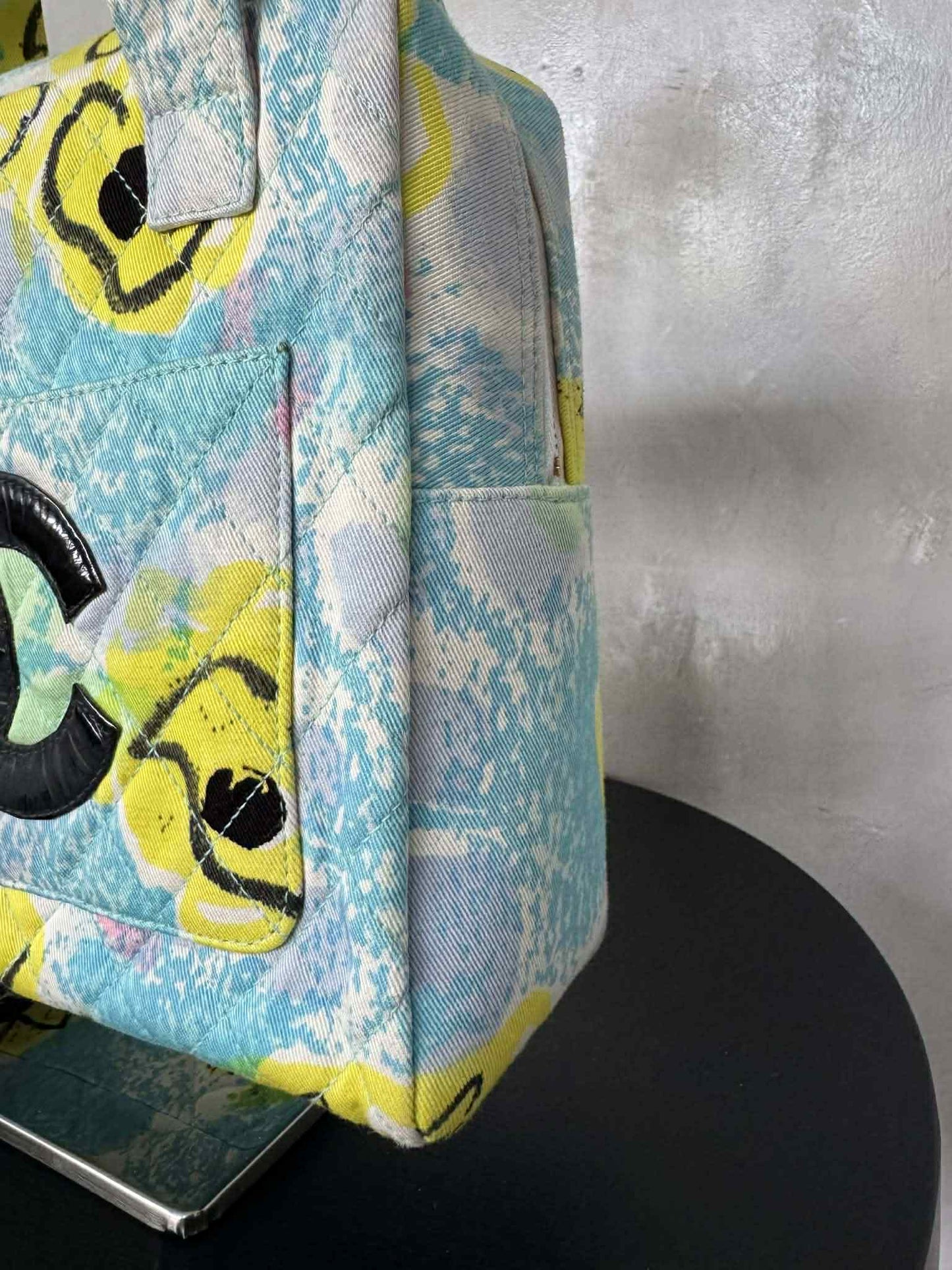 Chanel 1997 Floral Turquoise Quilted Logo CC Handbag