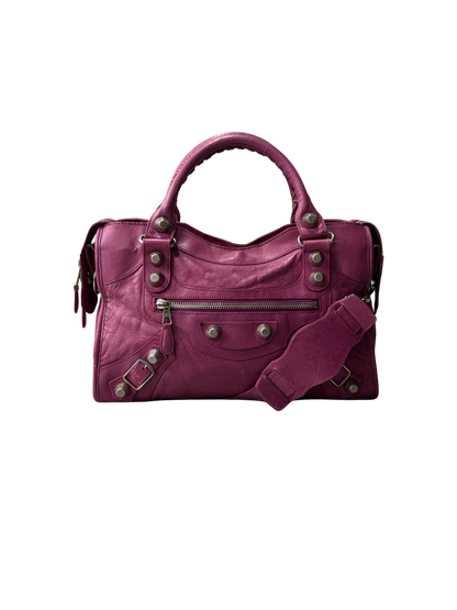Balenciaga Classic City  Pink on Silver Giant 21 Lambskin Bag