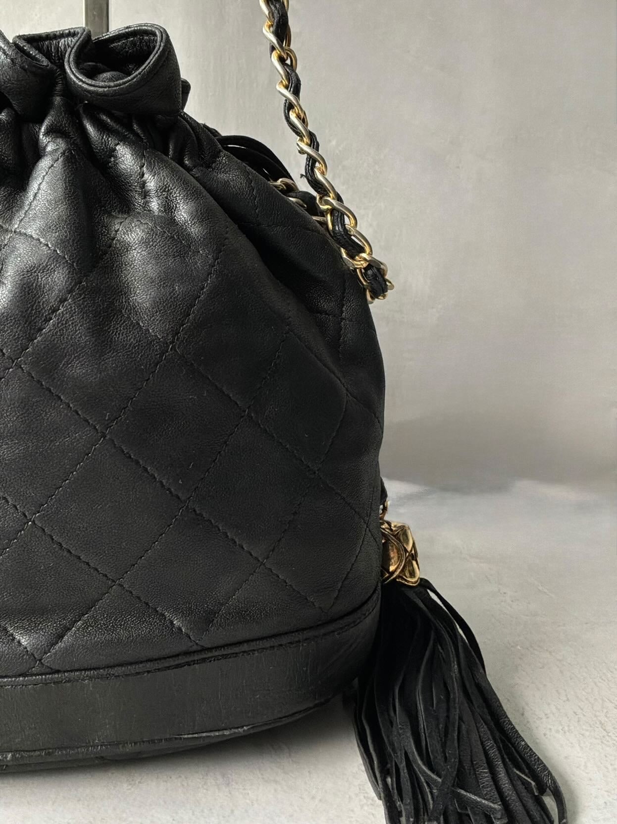 Chanel Quilted Drawstring Mini Bucket Bag