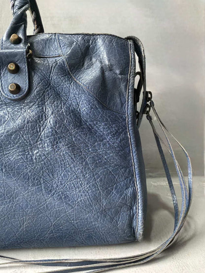 Balenciaga City Part Time Navy Lambskin Bag