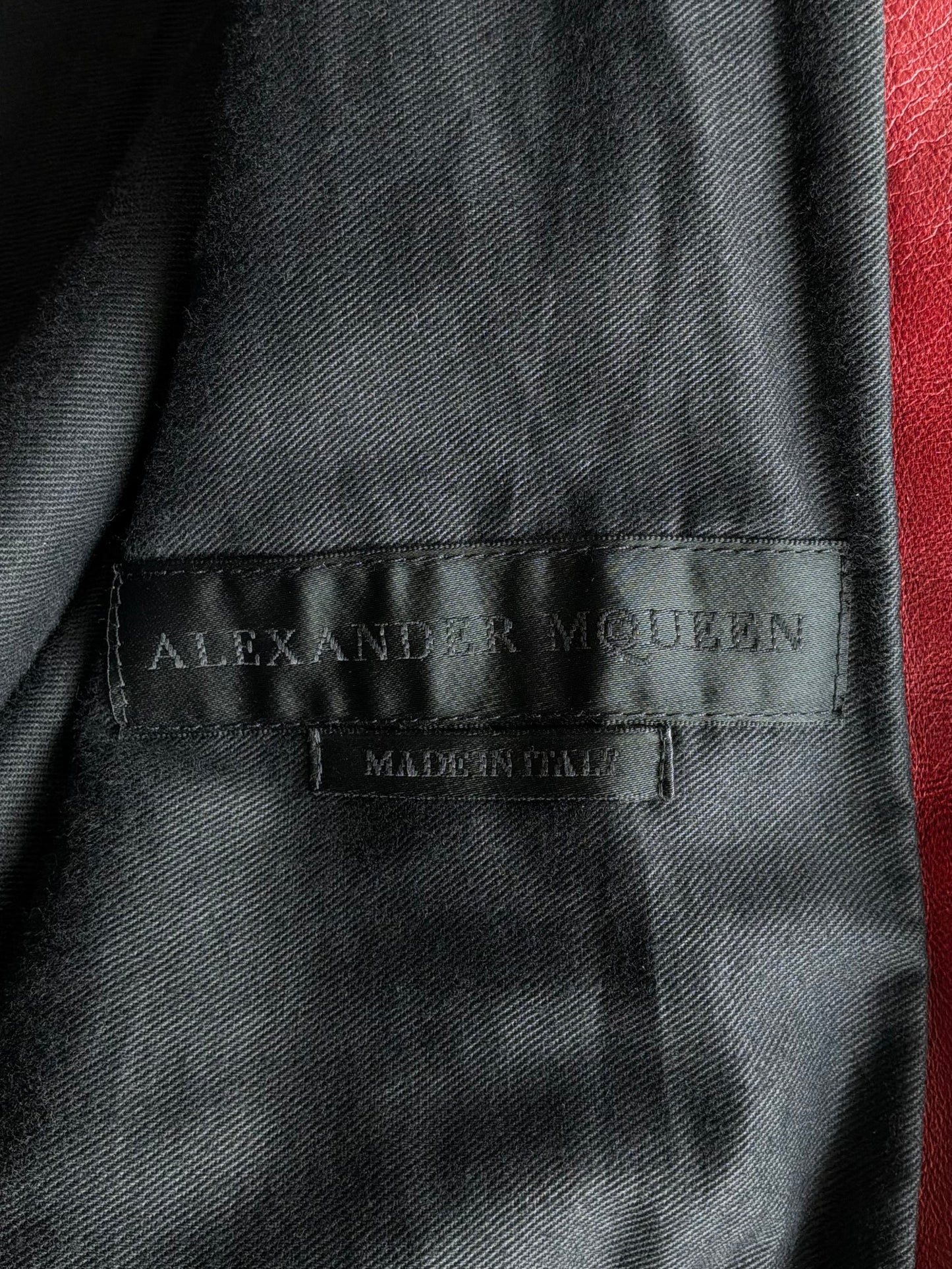 Alexander Mcqueen Black and Red Leather Bomber Jacket