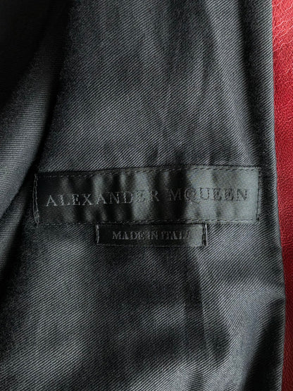 Alexander Mcqueen Black and Red Leather Bomber Jacket