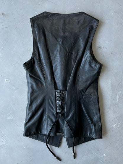 90s Chrome Hearts Crossball Buttons Leather Vest/Corset