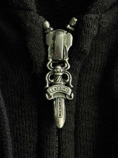 Vintage Chrome Hearts Cross Patched Silver Zip Hoodie