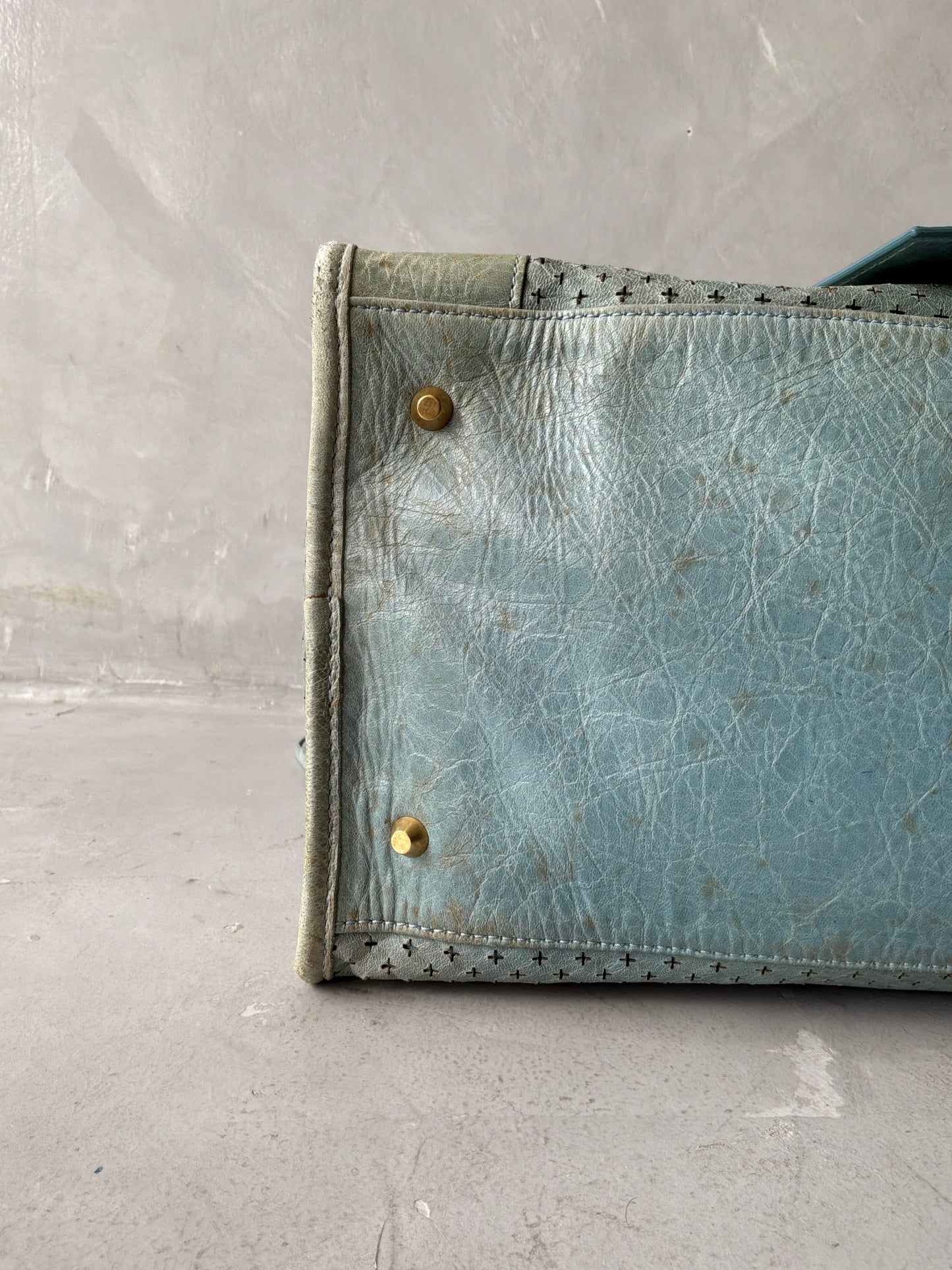 Balenciaga City Work Perforated Blue Bag