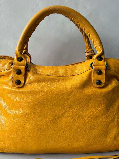 Balenciaga City Town Yellow Crossbody Lambskin Bag