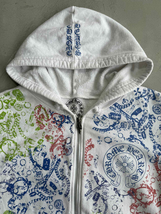 Chrome Hearts Full Print Logo Zip Up Hoodie
