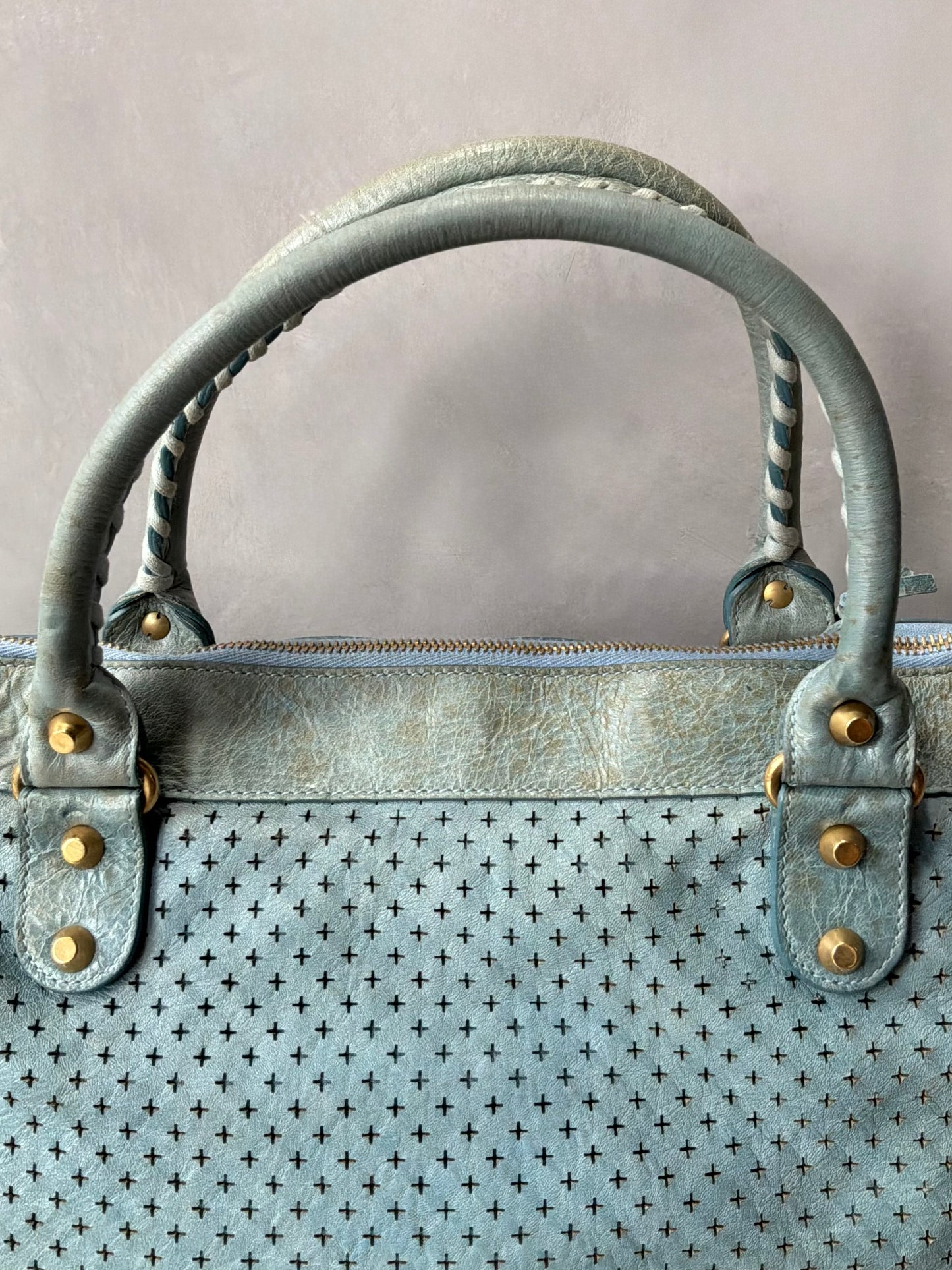 Balenciaga City Work Perforated Blue Bag