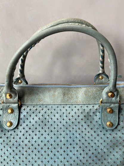 Balenciaga City Work Perforated Blue Bag