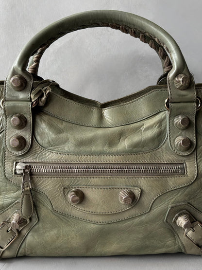 Balenciaga Classic City Pistachio on Silver Giant 21 Lambskin Bag