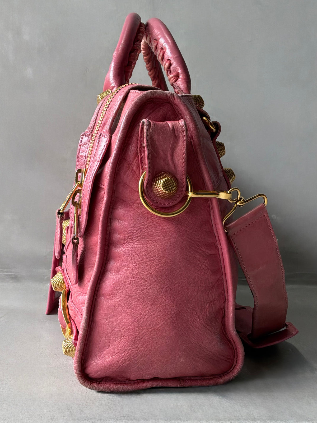 Balenciaga Classic City Pink on Gold Giant 21 Lambskin Bag