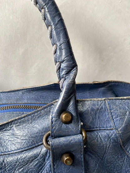 Balenciaga City Part Time Navy Lambskin Bag