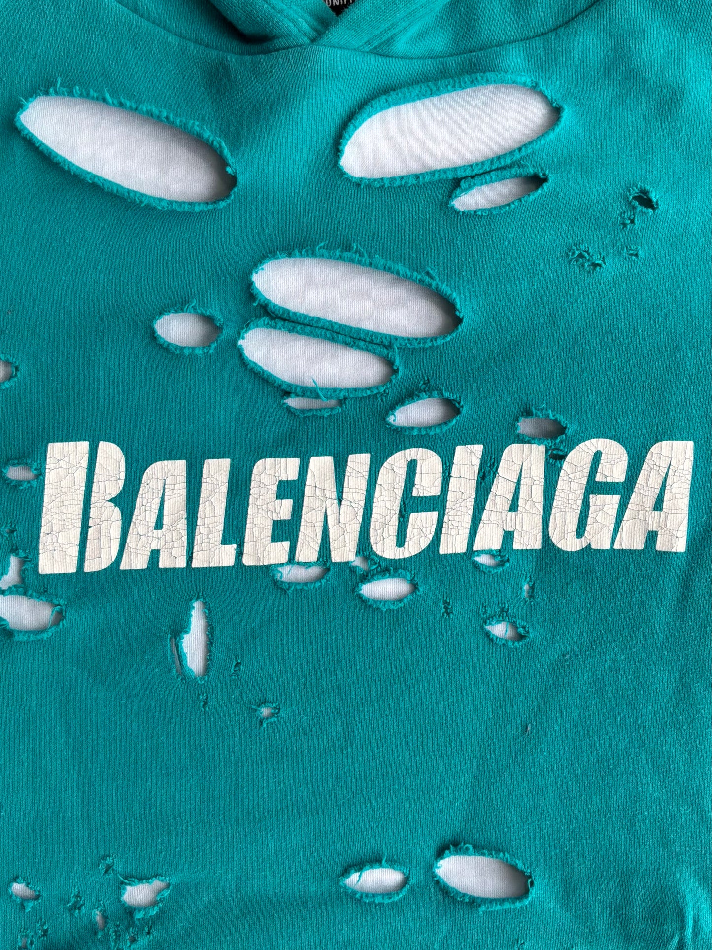 Balenciaga Distressed Logo Pullover Hoodie
