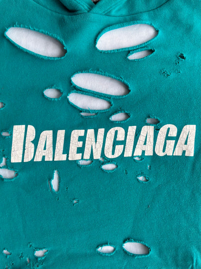 Balenciaga Distressed Logo Pullover Hoodie