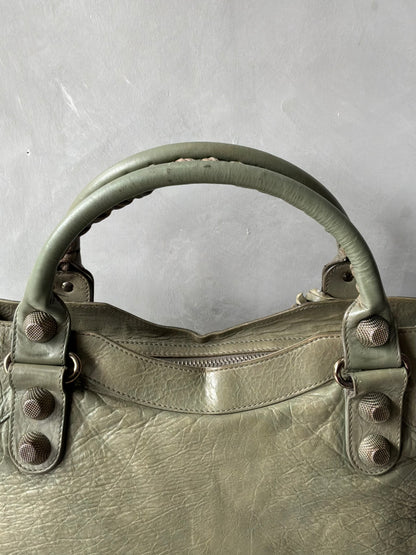 Balenciaga Classic City Pistachio on Silver Giant 21 Lambskin Bag