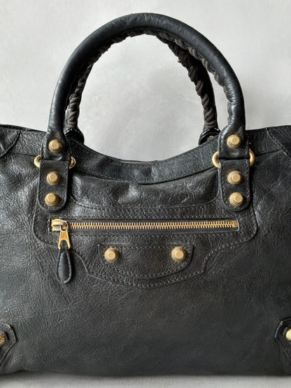 Balenciaga Classic City Black on Gold Giant 21 Lambskin Bag