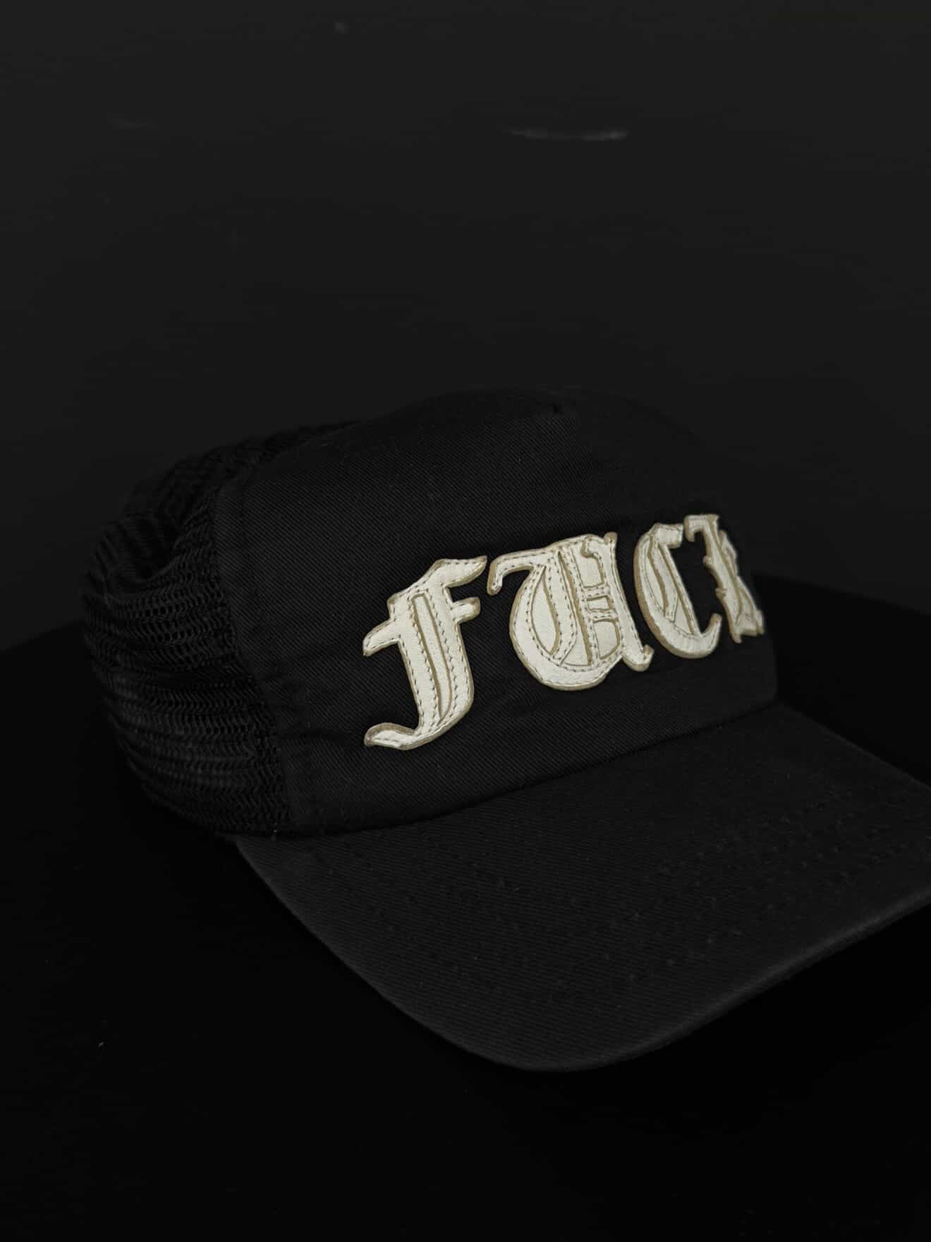 Chrome Hearts Vintage ‘FUCK’ Embroidered Leather Trucker Hat