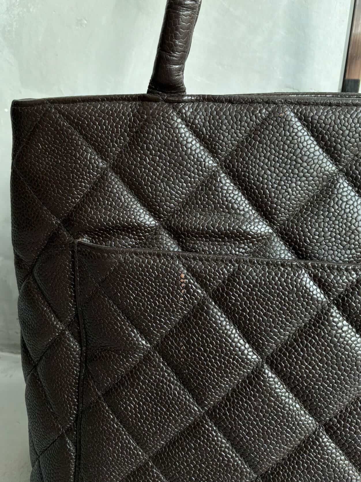 2002 Chanel Chocolate Brown Caviar Medallion Bag