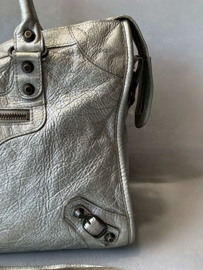 Balenciaga Classic City Metallic Silver Lambskin Bag