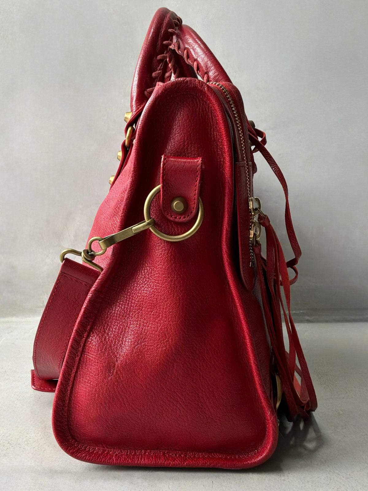 Balenciaga Classic City Red on Gold Lambskin Bag