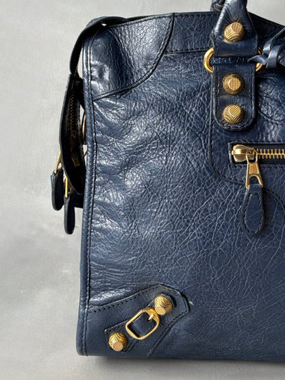 Balenciaga Classic City Navy on Gold Giant 12 Lambskin Bag