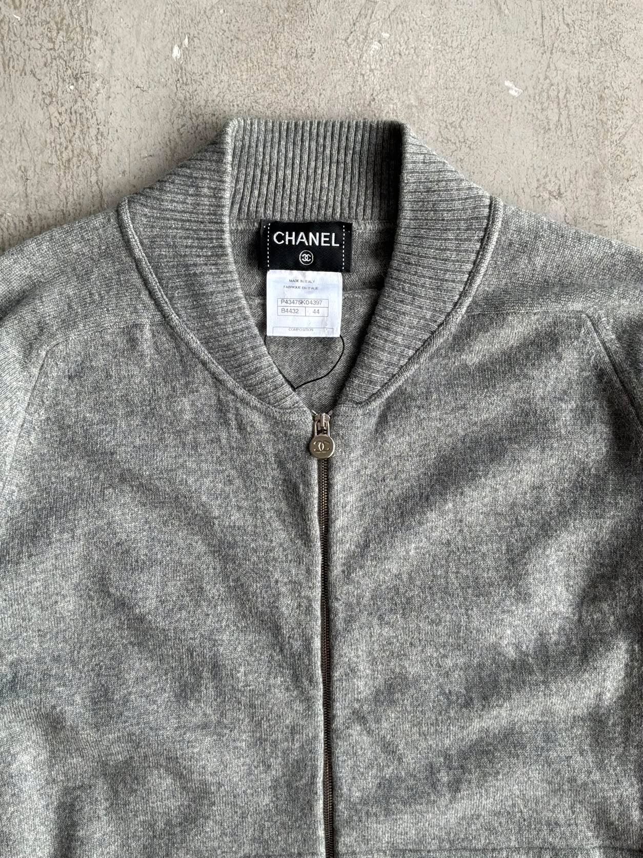 Chanel Embroidered CC Cashmere Bomber Jacket