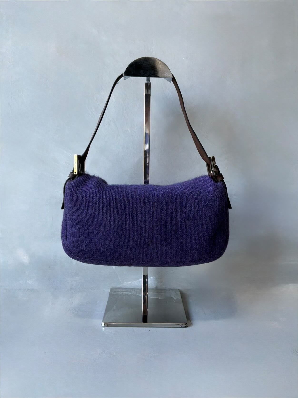 Fendi Wool Knit Wood Baguette Bag