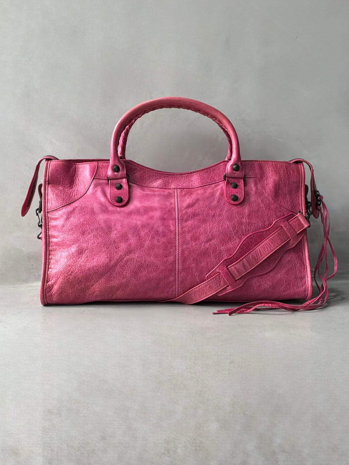 Balenciaga City Part Time Hot Pink on Brass Lambskin Bag
